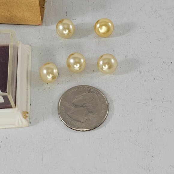 Vintage Stratton 10-Year Plate Gold Filled Fronts Faux Pearl Buttons With Box - Picture 3 of 8